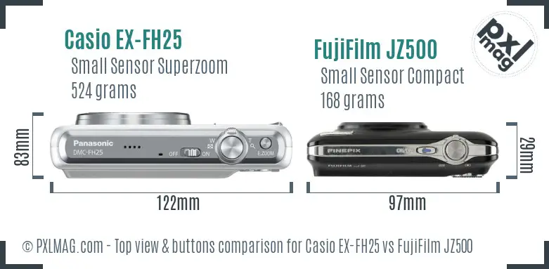 Casio EX-FH25 vs FujiFilm JZ500 top view buttons comparison