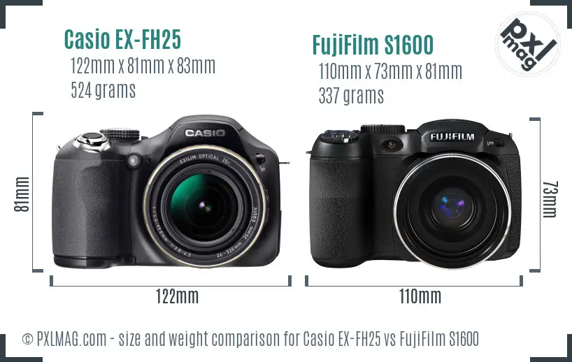 Casio EX-FH25 vs FujiFilm S1600 size comparison