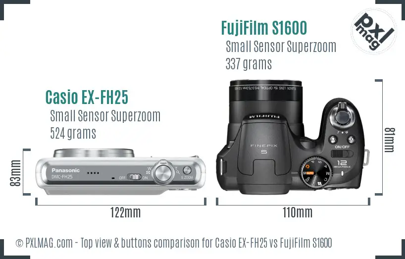 Casio EX-FH25 vs FujiFilm S1600 top view buttons comparison