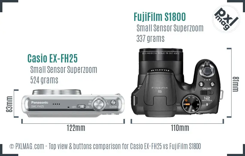 Casio EX-FH25 vs FujiFilm S1800 top view buttons comparison