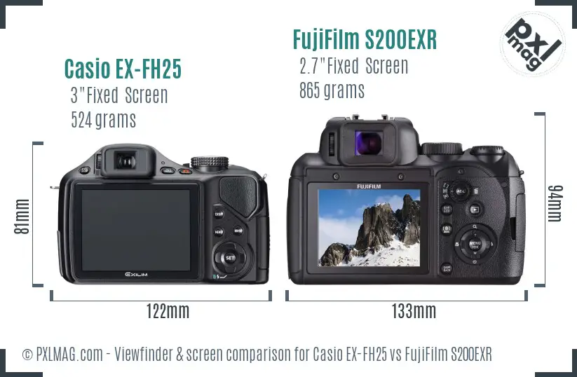 Casio EX-FH25 vs FujiFilm S200EXR Screen and Viewfinder comparison