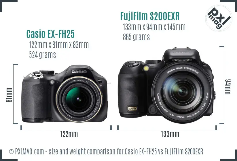 Casio EX-FH25 vs FujiFilm S200EXR size comparison