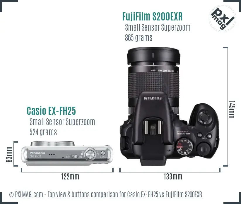 Casio EX-FH25 vs FujiFilm S200EXR top view buttons comparison