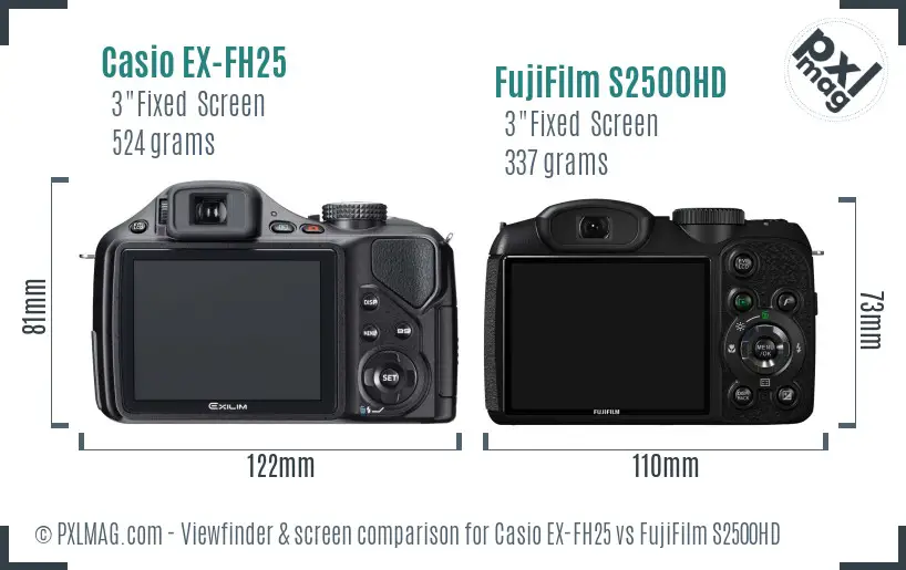 Casio EX-FH25 vs FujiFilm S2500HD Screen and Viewfinder comparison Casio EX-FH25 vs FujiFilm S2500HD Screen and Viewfinder comparison