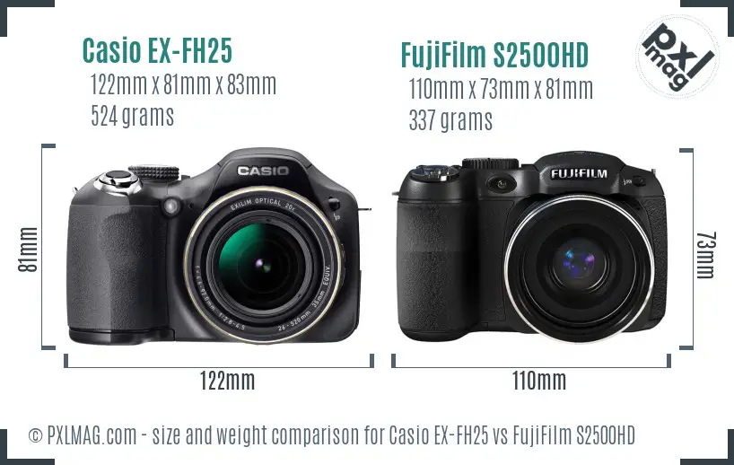 Casio EX-FH25 vs FujiFilm S2500HD size comparison Casio EX-FH25 vs FujiFilm S2500HD size comparison