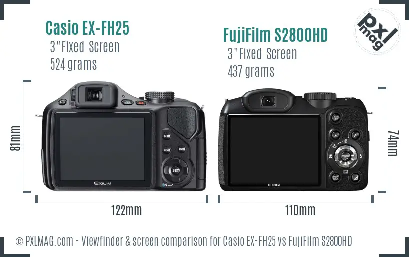 Casio EX-FH25 vs FujiFilm S2800HD Screen and Viewfinder comparison