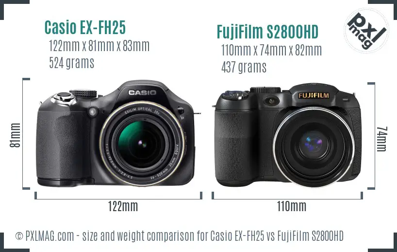 Casio EX-FH25 vs FujiFilm S2800HD size comparison