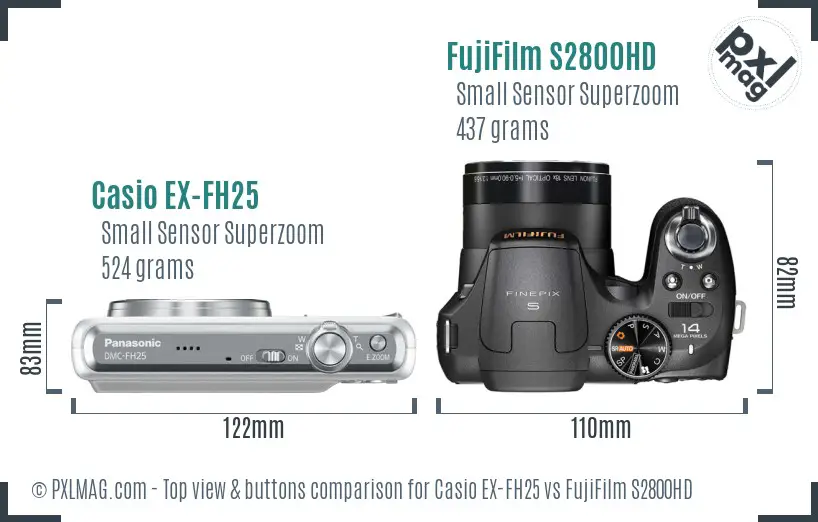 Casio EX-FH25 vs FujiFilm S2800HD top view buttons comparison