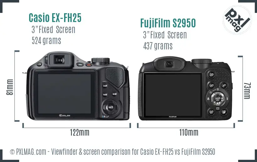 Casio EX-FH25 vs FujiFilm S2950 Screen and Viewfinder comparison