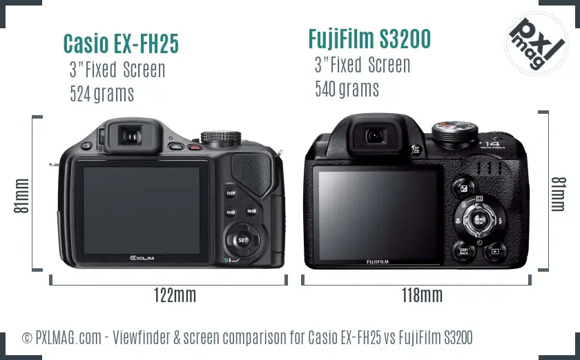 Casio EX-FH25 vs FujiFilm S3200 Screen and Viewfinder comparison