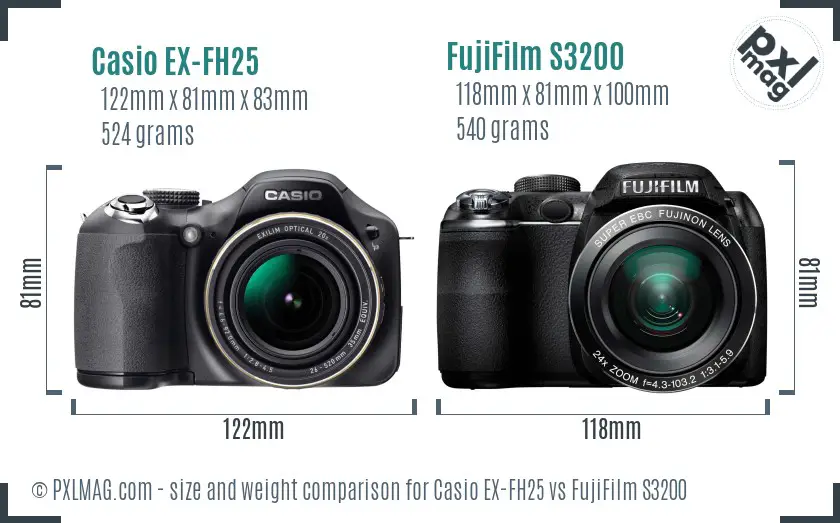 Casio EX-FH25 vs FujiFilm S3200 size comparison