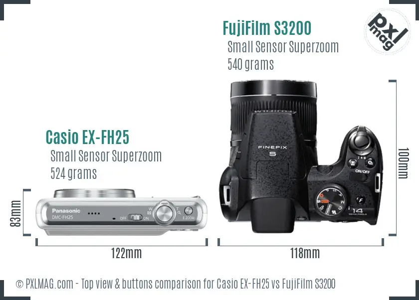 Casio EX-FH25 vs FujiFilm S3200 top view buttons comparison