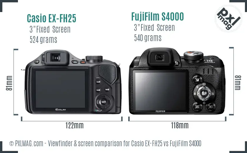 Casio EX-FH25 vs FujiFilm S4000 Screen and Viewfinder comparison