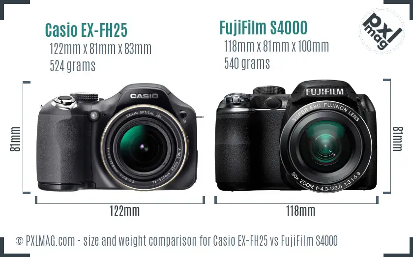 Casio EX-FH25 vs FujiFilm S4000 size comparison