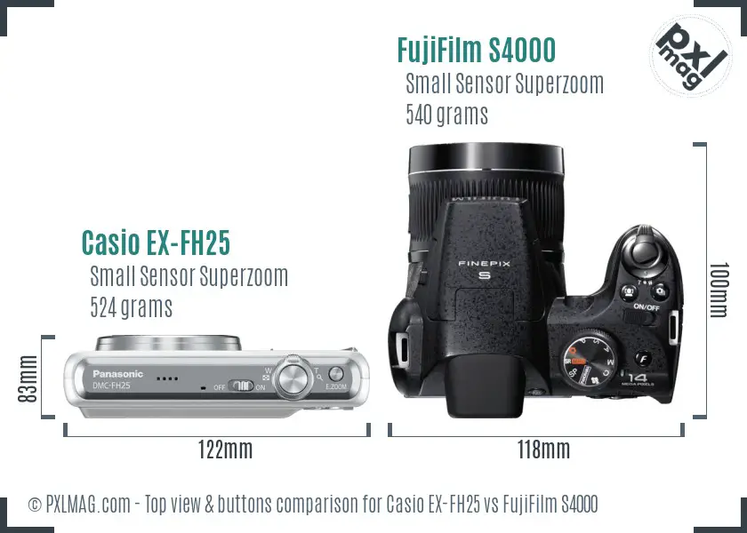 Casio EX-FH25 vs FujiFilm S4000 top view buttons comparison