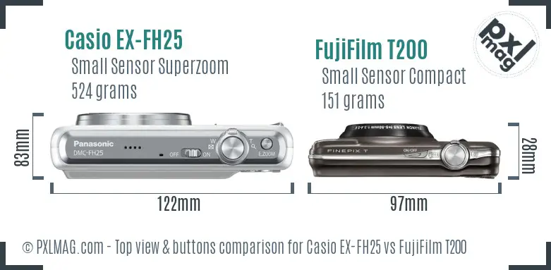 Casio EX-FH25 vs FujiFilm T200 top view buttons comparison