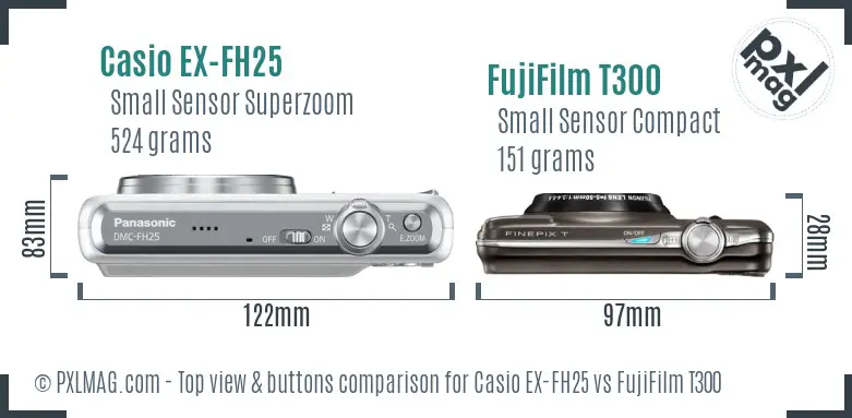 Casio EX-FH25 vs FujiFilm T300 top view buttons comparison