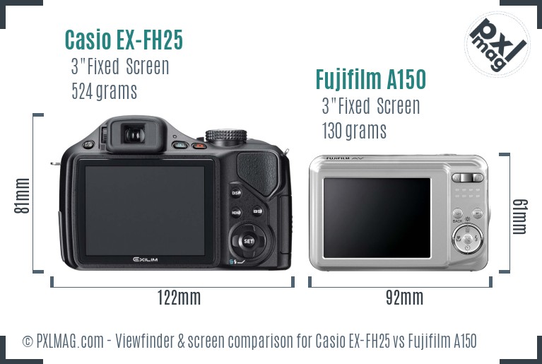 Casio EX-FH25 vs Fujifilm A150 Screen and Viewfinder comparison