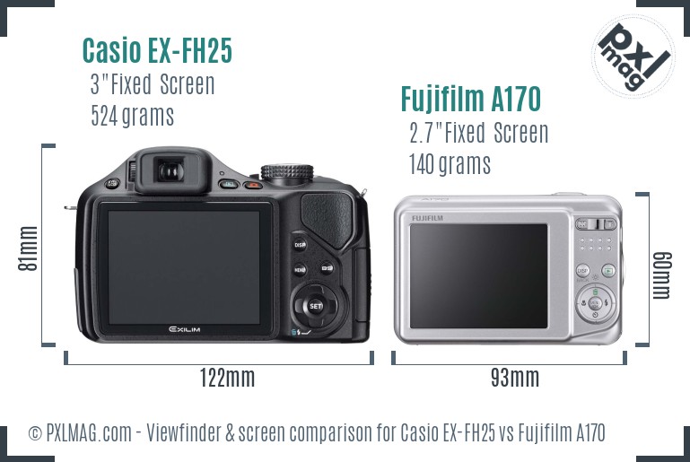 Casio EX-FH25 vs Fujifilm A170 Screen and Viewfinder comparison
