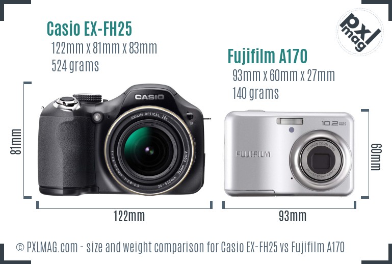 Casio EX-FH25 vs Fujifilm A170 size comparison
