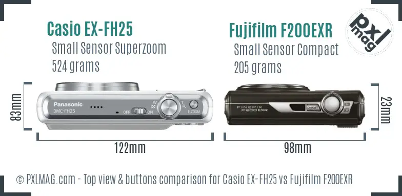 Casio EX-FH25 vs Fujifilm F200EXR top view buttons comparison