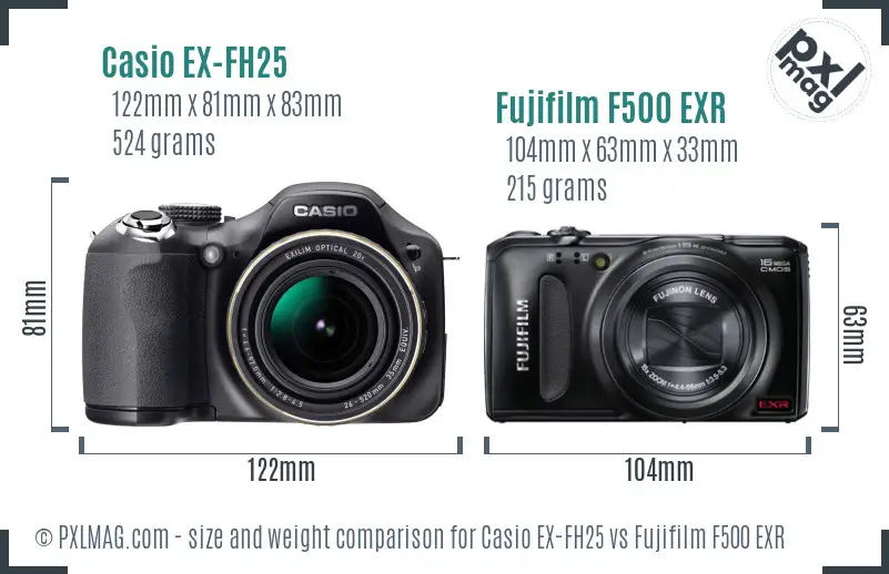 Casio EX-FH25 vs Fujifilm F500 EXR size comparison