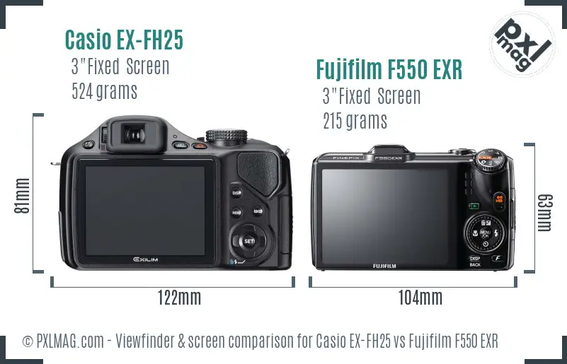 Casio EX-FH25 vs Fujifilm F550 EXR Screen and Viewfinder comparison