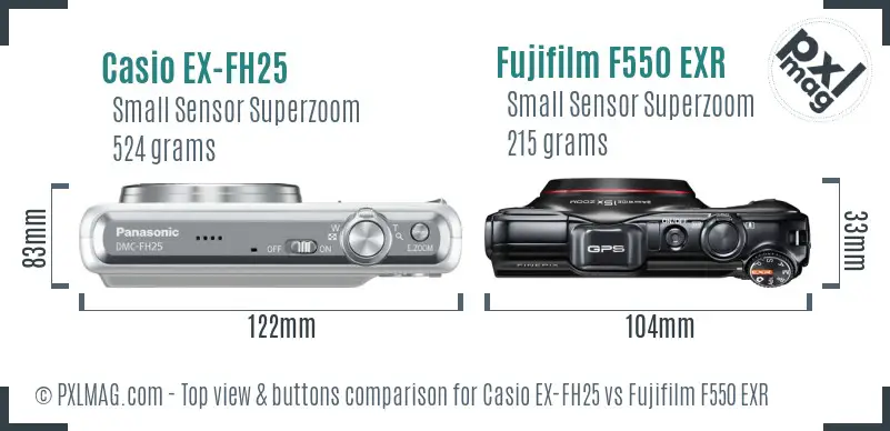 Casio EX-FH25 vs Fujifilm F550 EXR top view buttons comparison