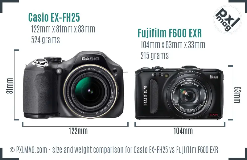 Casio EX-FH25 vs Fujifilm F600 EXR size comparison Casio EX-FH25 vs Fujifilm F600 EXR size comparison