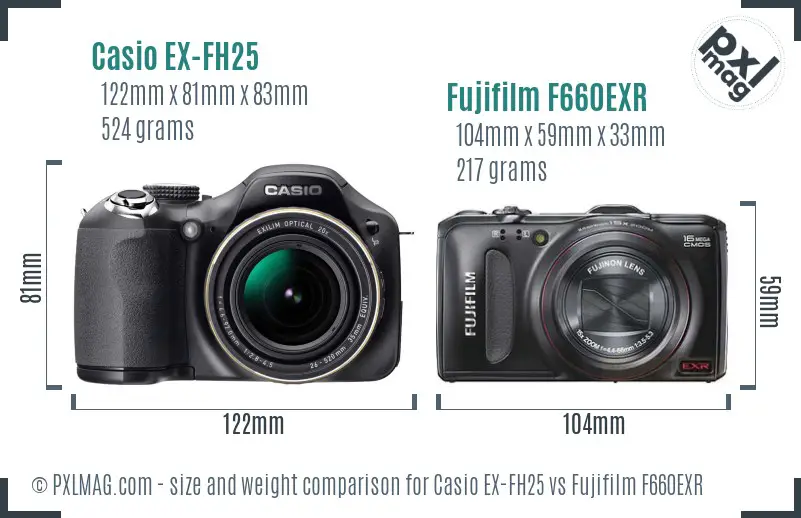 Casio EX-FH25 vs Fujifilm F660EXR size comparison Casio EX-FH25 vs Fujifilm F660EXR size comparison