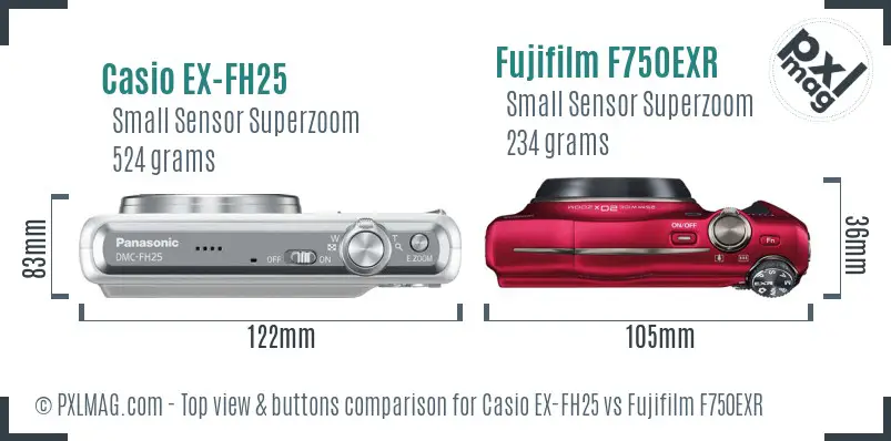 Casio EX-FH25 vs Fujifilm F750EXR top view buttons comparison