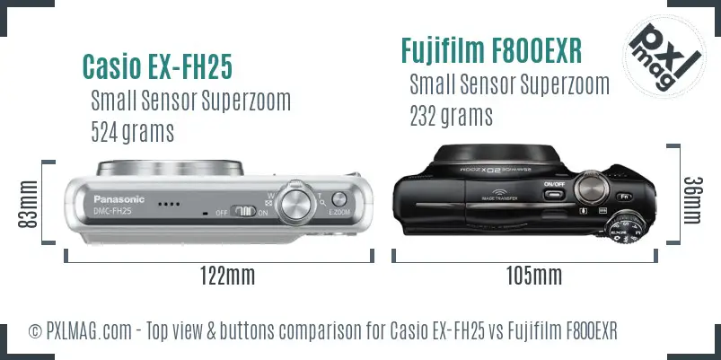 Casio EX-FH25 vs Fujifilm F800EXR top view buttons comparison