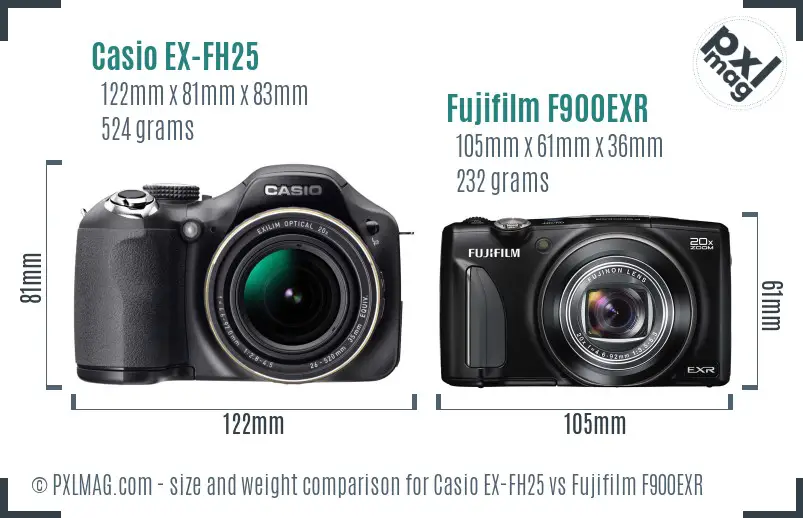 Casio EX-FH25 vs Fujifilm F900EXR size comparison