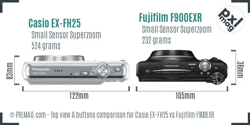 Casio EX-FH25 vs Fujifilm F900EXR top view buttons comparison