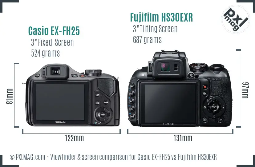 Casio EX-FH25 vs Fujifilm HS30EXR Screen and Viewfinder comparison