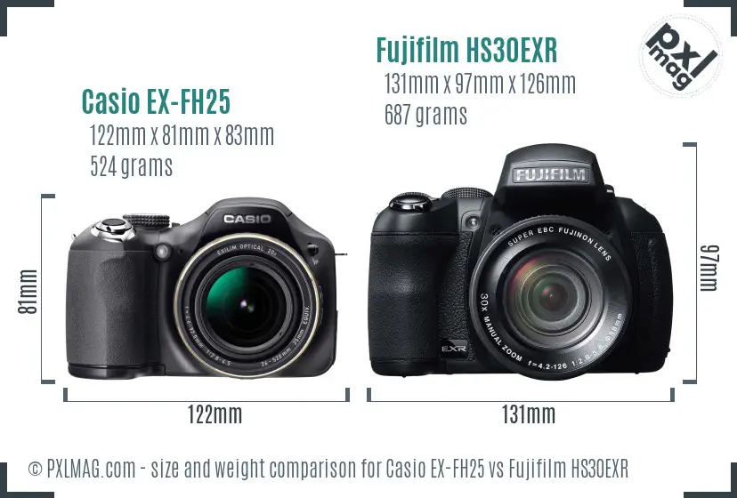 Casio EX-FH25 vs Fujifilm HS30EXR size comparison