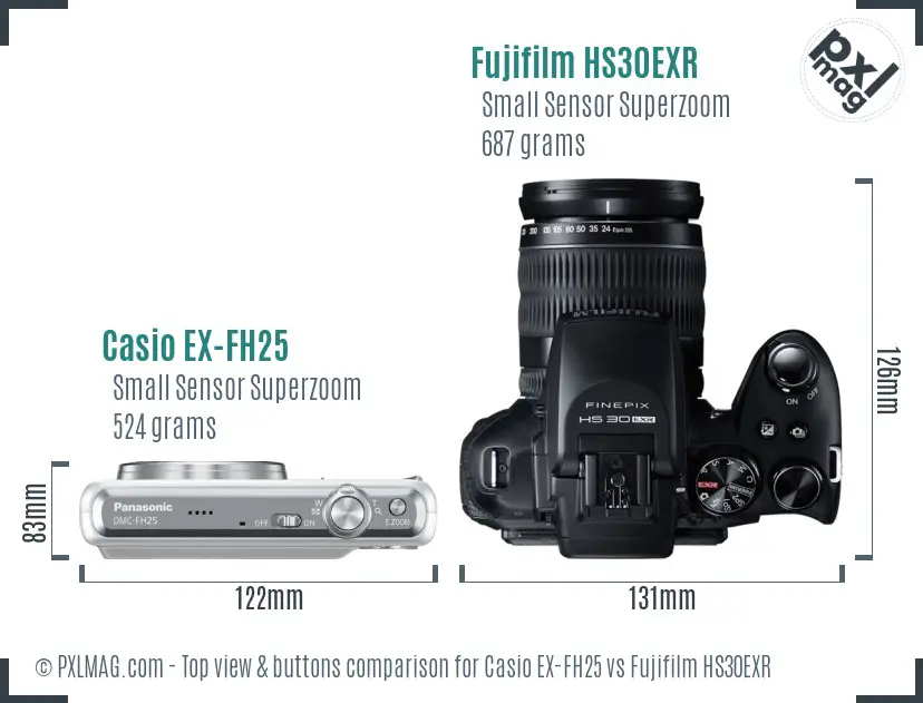 Casio EX-FH25 vs Fujifilm HS30EXR top view buttons comparison