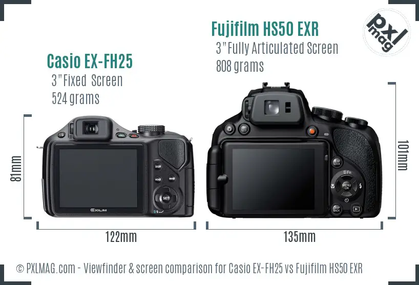 Casio EX-FH25 vs Fujifilm HS50 EXR Screen and Viewfinder comparison