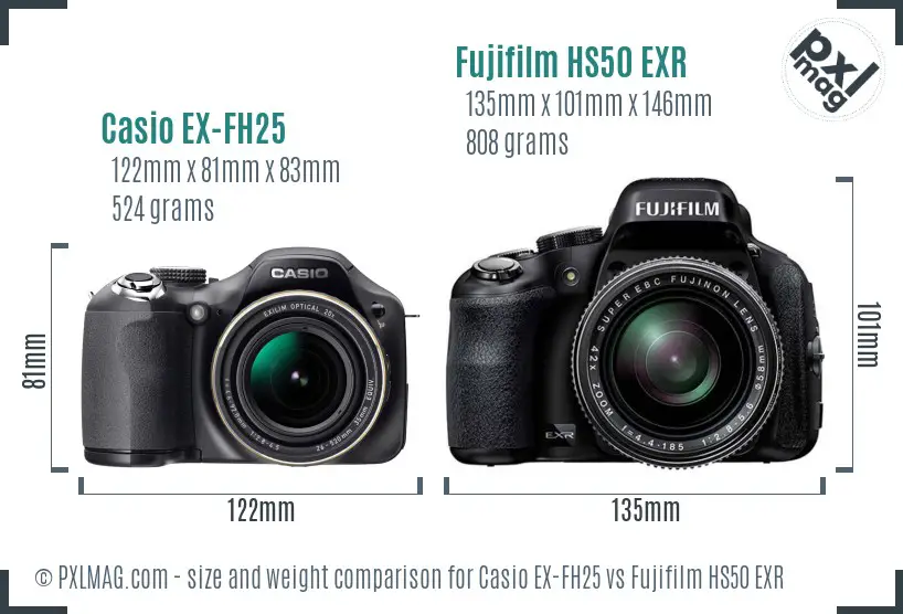 Casio EX-FH25 vs Fujifilm HS50 EXR size comparison