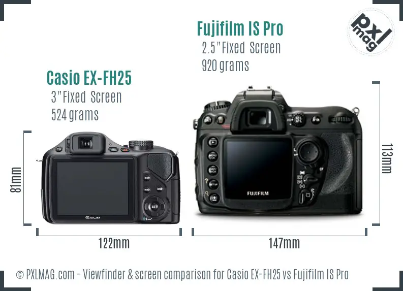 Casio EX-FH25 vs Fujifilm IS Pro Screen and Viewfinder comparison