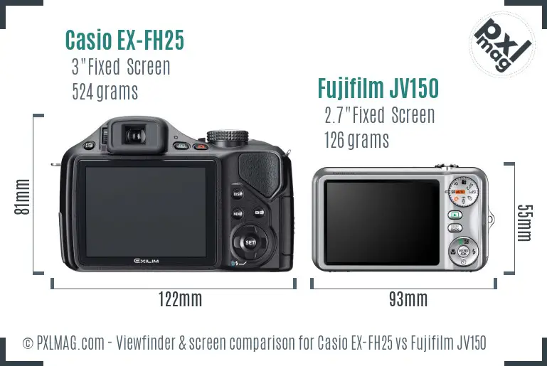 Casio EX-FH25 vs Fujifilm JV150 Screen and Viewfinder comparison