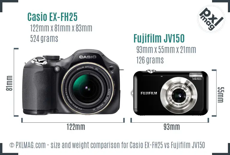 Casio EX-FH25 vs Fujifilm JV150 size comparison Casio EX-FH25 vs Fujifilm JV150 size comparison