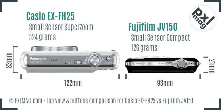 Casio EX-FH25 vs Fujifilm JV150 top view buttons comparison