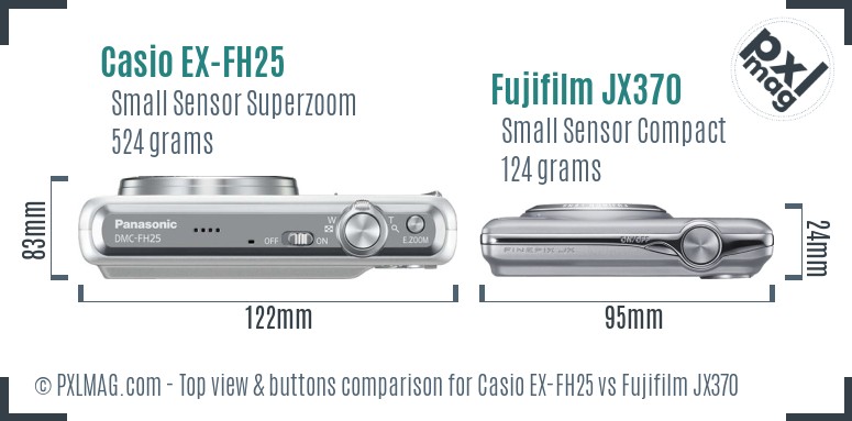 Casio EX-FH25 vs Fujifilm JX370 top view buttons comparison