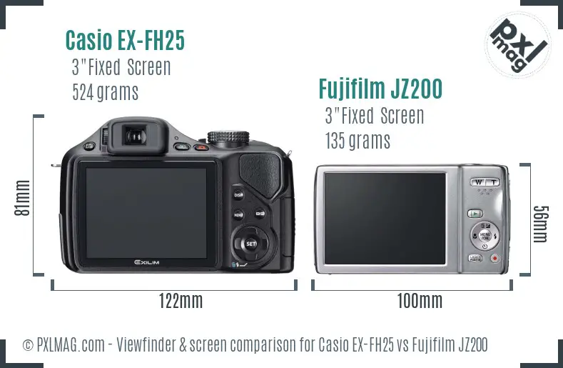 Casio EX-FH25 vs Fujifilm JZ200 Screen and Viewfinder comparison