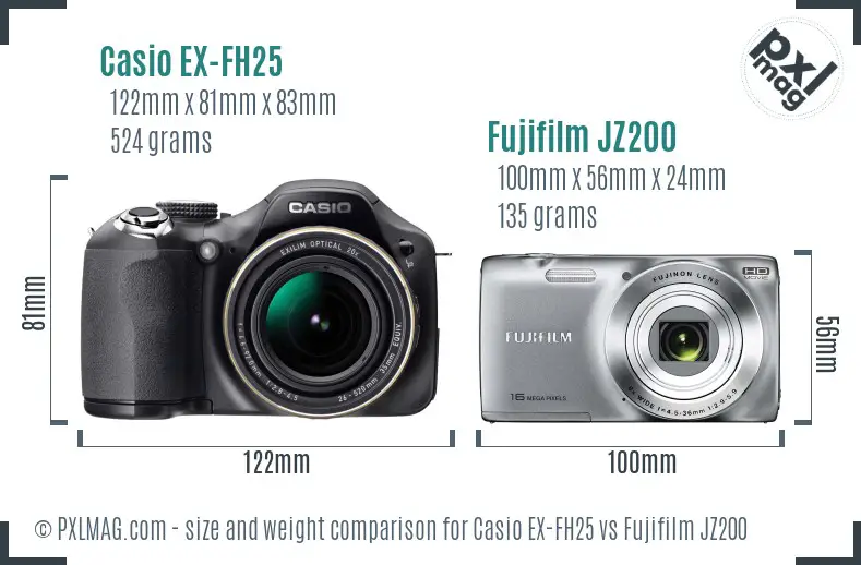 Casio EX-FH25 vs Fujifilm JZ200 size comparison