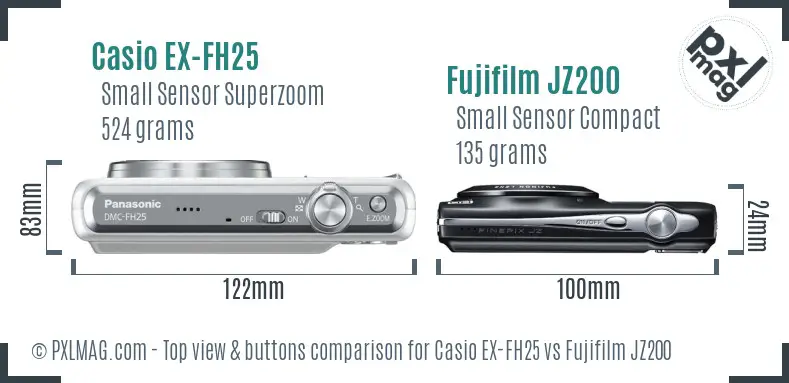 Casio EX-FH25 vs Fujifilm JZ200 top view buttons comparison