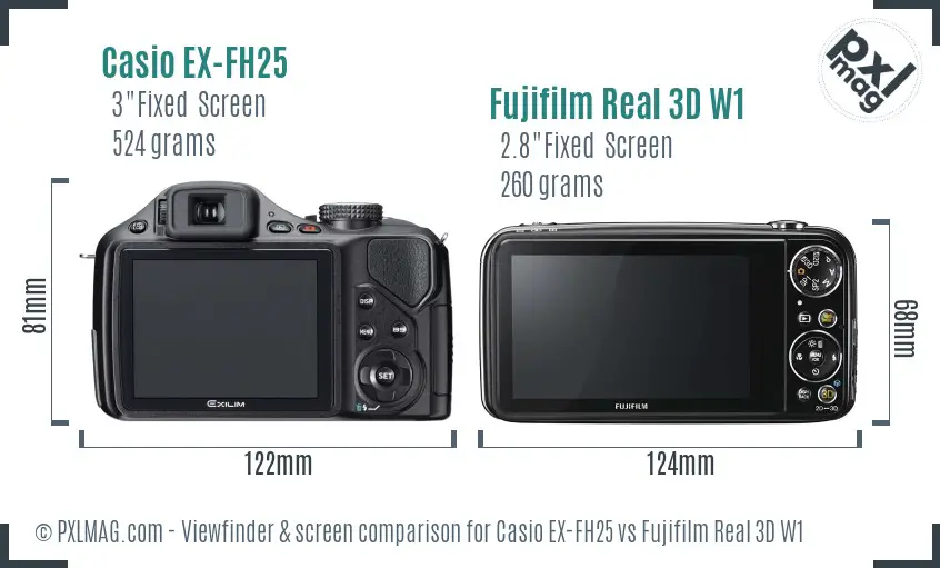 Casio EX-FH25 vs Fujifilm Real 3D W1 Screen and Viewfinder comparison