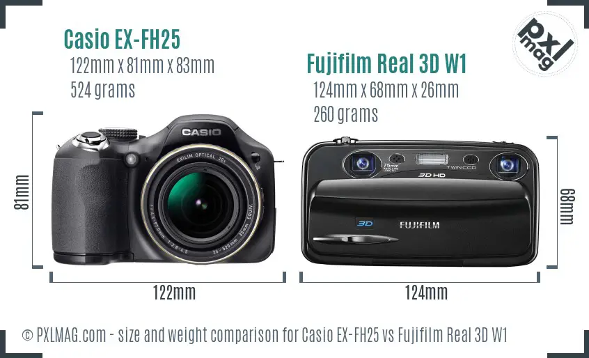 Casio EX-FH25 vs Fujifilm Real 3D W1 size comparison