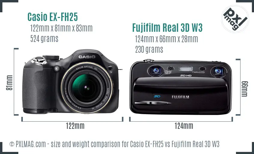 Casio EX-FH25 vs Fujifilm Real 3D W3 size comparison